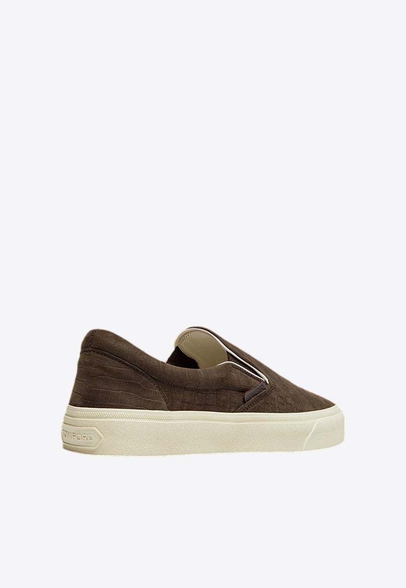 Croc-Embossed Slip-On Sneakers