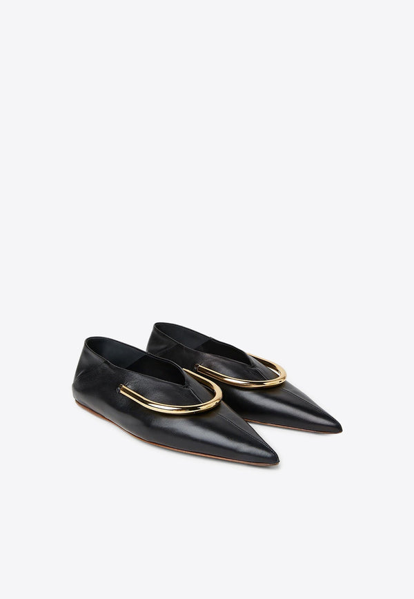 Pointed-Toe Leather Ballet Flats