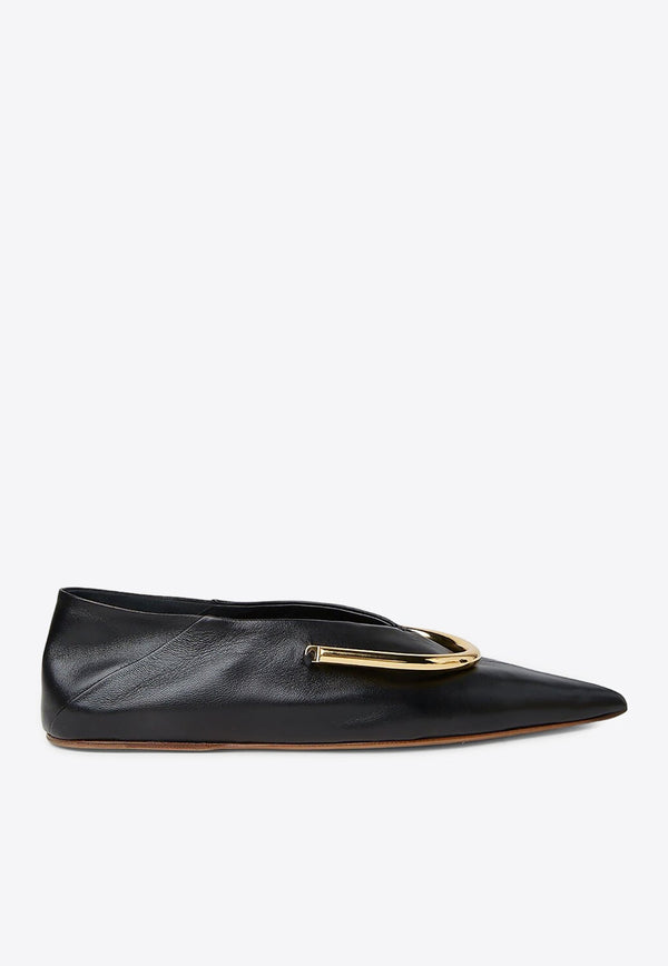 Pointed-Toe Leather Ballet Flats