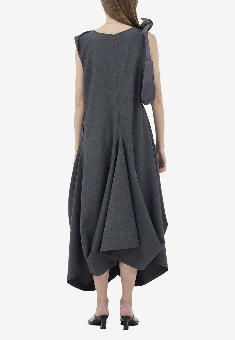 Twisted Shoulder Draped Midi Dress