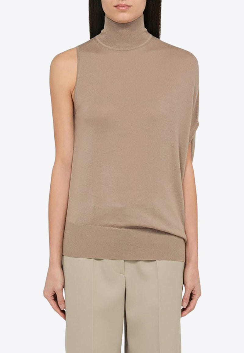 High-Neck Asymmetric Wool Knit Top