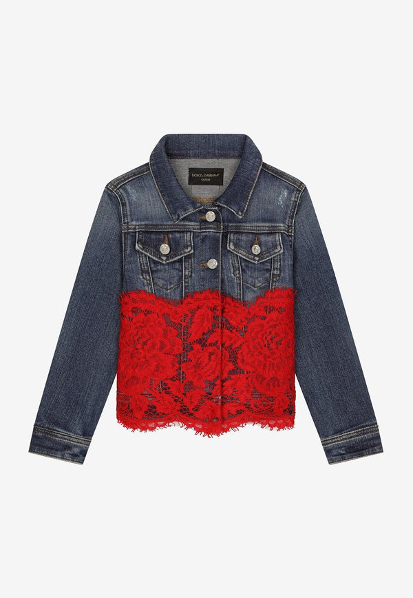 Girls Denim Jacket with Lace Insert