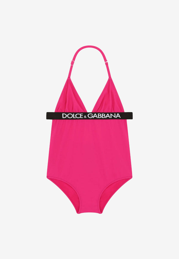 Girls Logo Print One-Piece Swimsuit