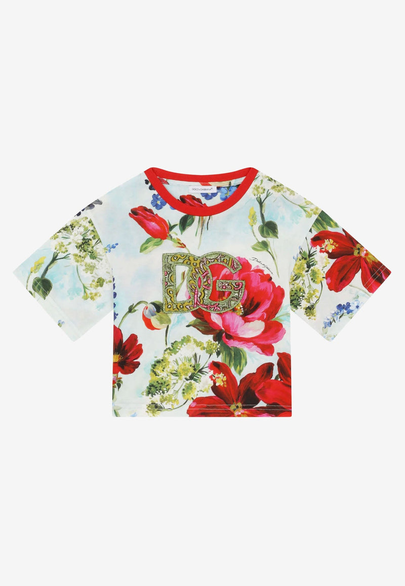 Girls Garden Print T-shirt with Brocade DG Patch