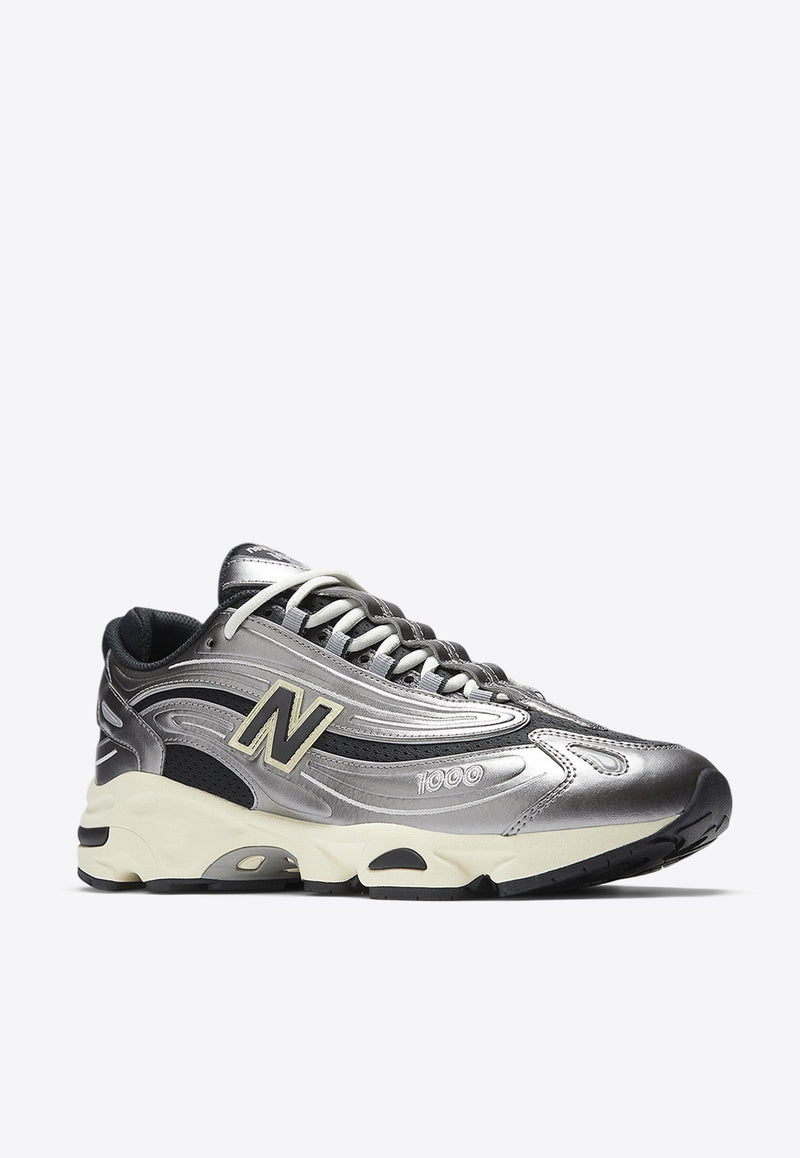 1000 Low-Top Sneakers in Silver Metallic with Black and Dawn Glow