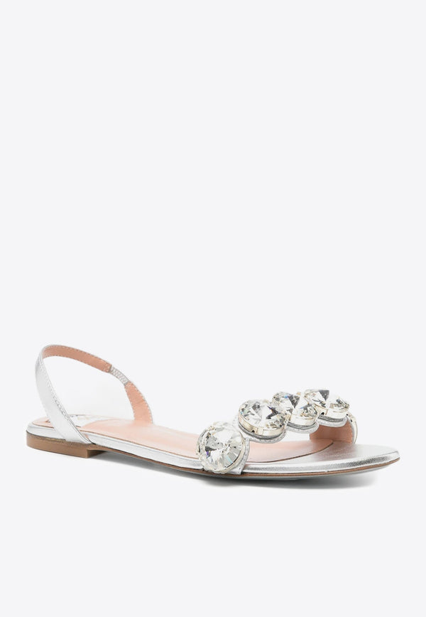Crystal-Embellished Sandals in Metallic Leather