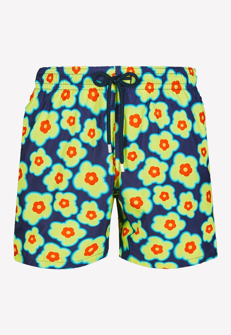 Mahina 1981 Flower Turtles Print Nylon Swim Shorts