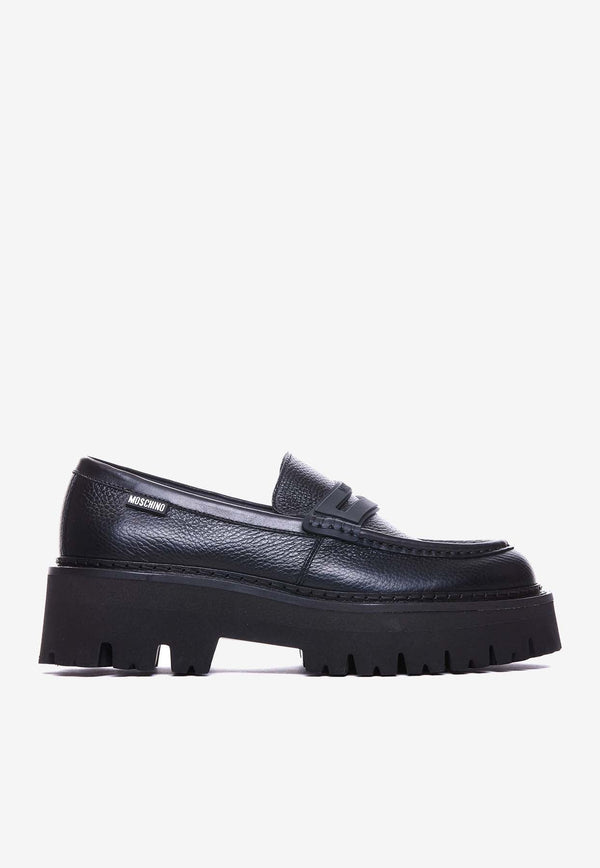 Logo Platform Leather Loafers