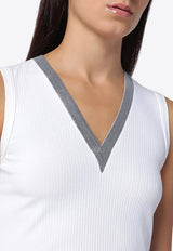 Beaded V-neck Ribbed Top