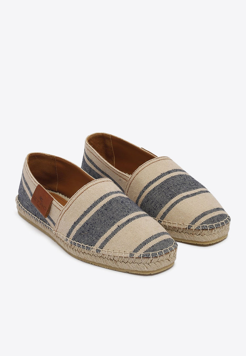 Logo Label Striped Espadrilles in Linen Blend