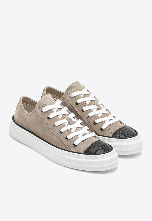Suede Low-Top Sneakers with Monili Toe