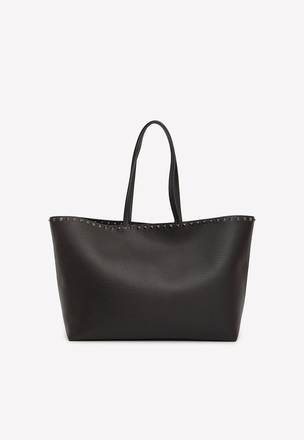 Large Rockstud Tote Bag in Grained Leather