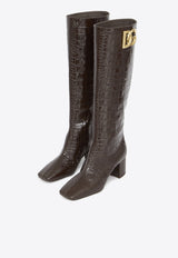 Jackie 60 Knee-High Boots in Croc-Embossed Leather