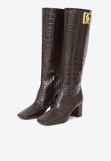 Jackie 60 Knee-High Boots in Croc-Embossed Leather