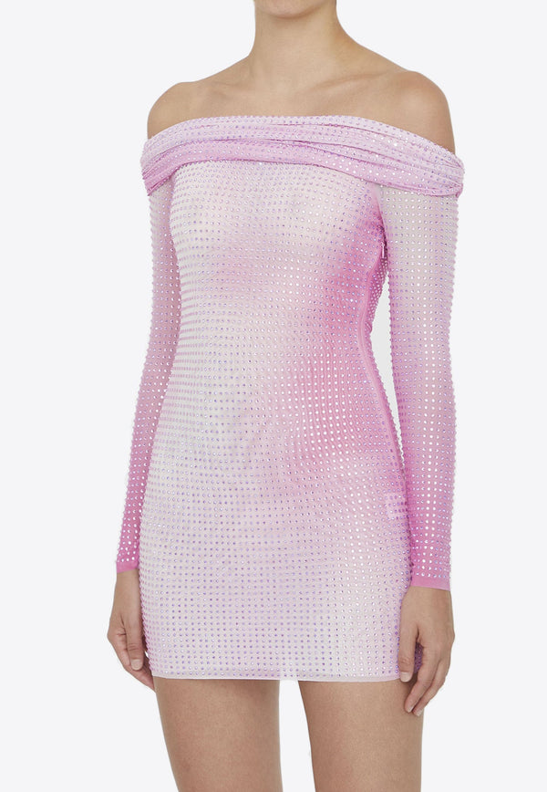 Crystal Mesh Off-Shoulder Mini Dress