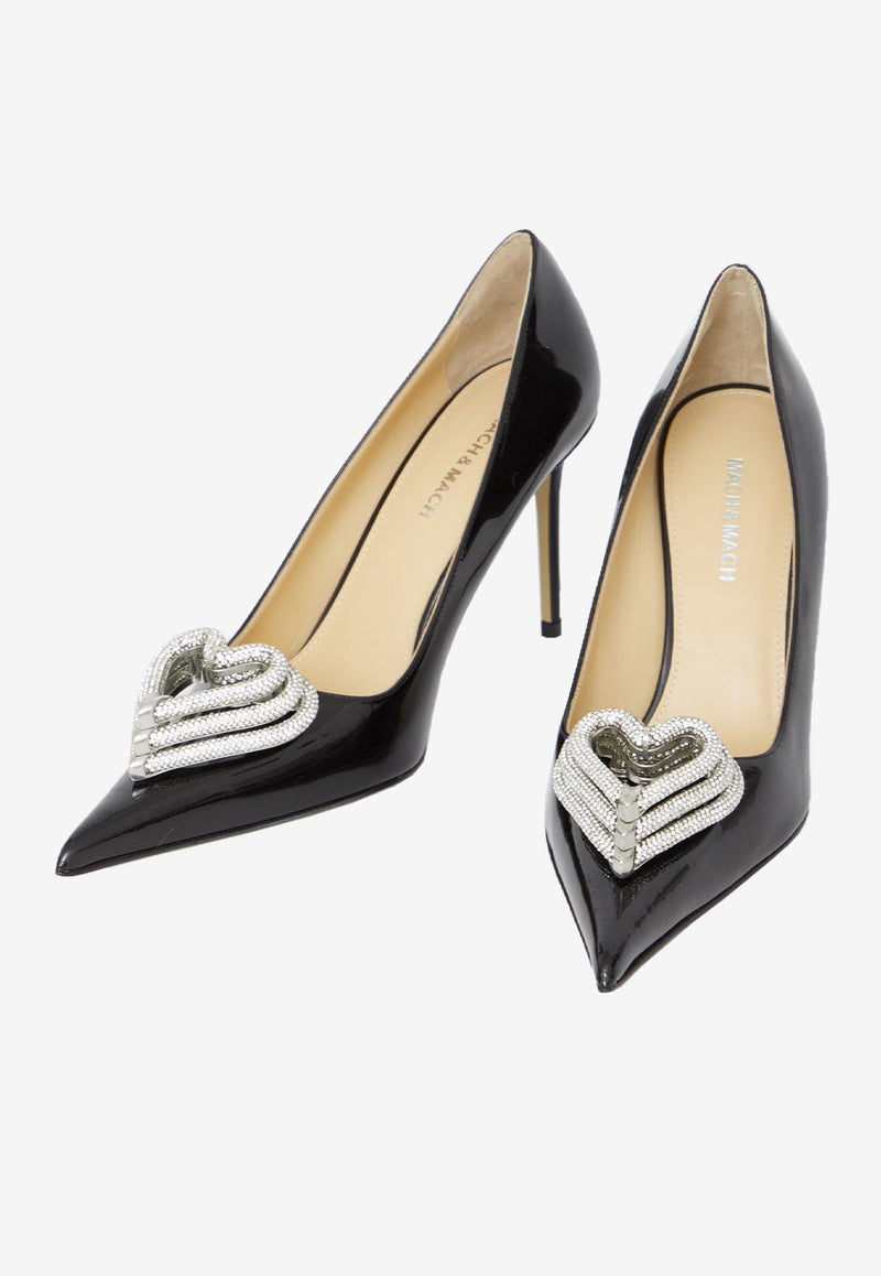 95 Crystal Triple Heart Leather Pumps