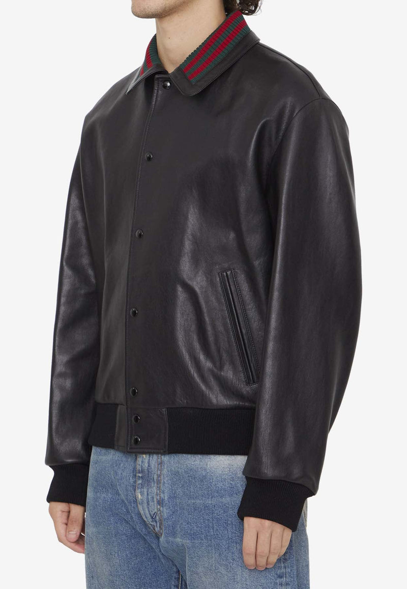 Signature Web Leather Bomber Jacket