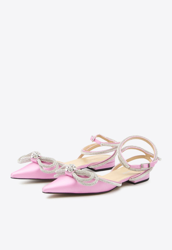 Double Bow Satin Slingback Flats