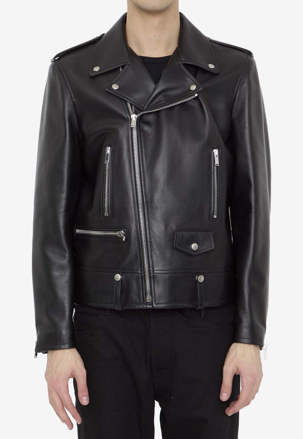Motorcycle Plunged Leather Jacket