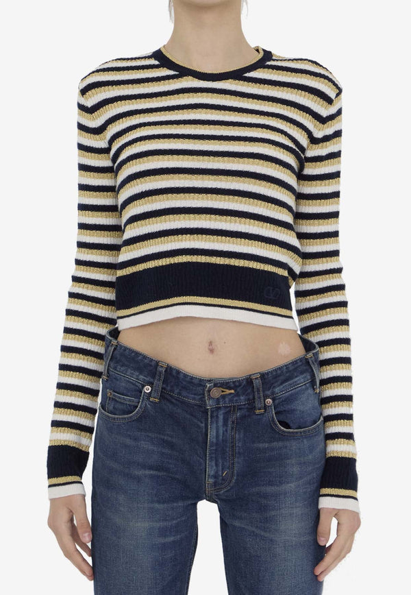 VLogo Striped Lurex Cropped Sweater