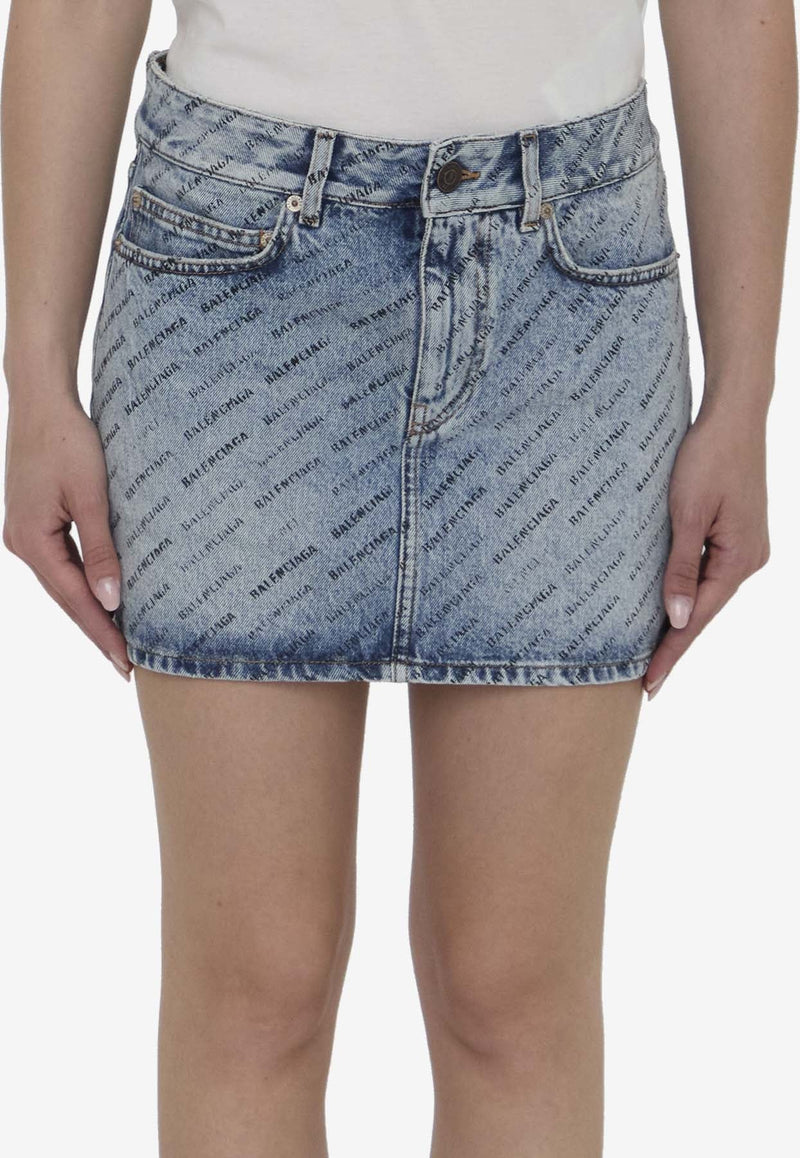 All-Over Logo Mini Denim Skirt