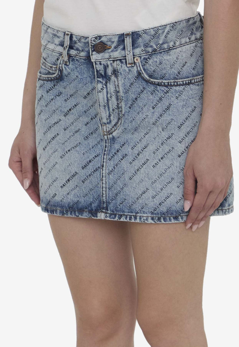 All-Over Logo Mini Denim Skirt