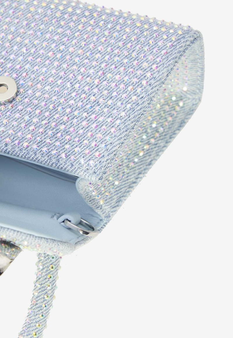 Micro Crystal-Embellished Bow Top Handle Bag