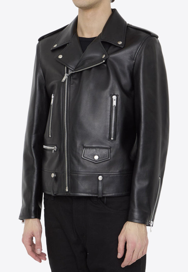 Leather Zip-Up Biker Jacket