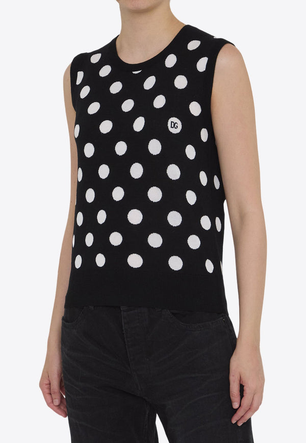 Polka-Dot Motif Sleeveless Top