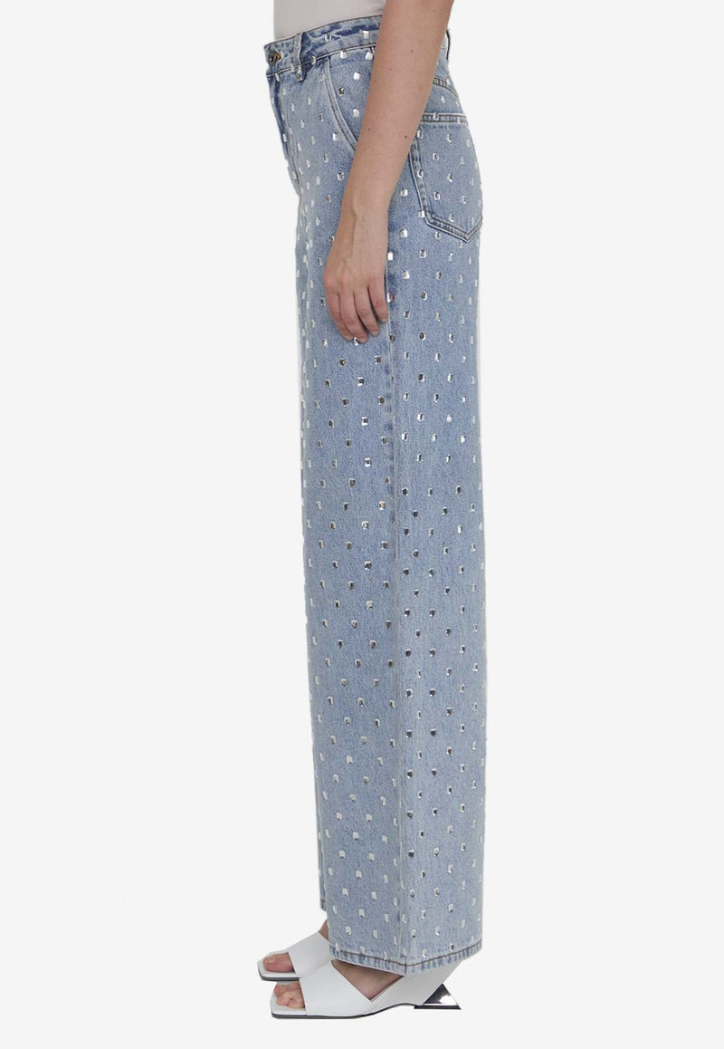 Rhinestone Embellished Wide-Leg Jeans