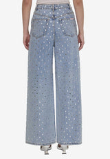 Rhinestone Embellished Wide-Leg Jeans