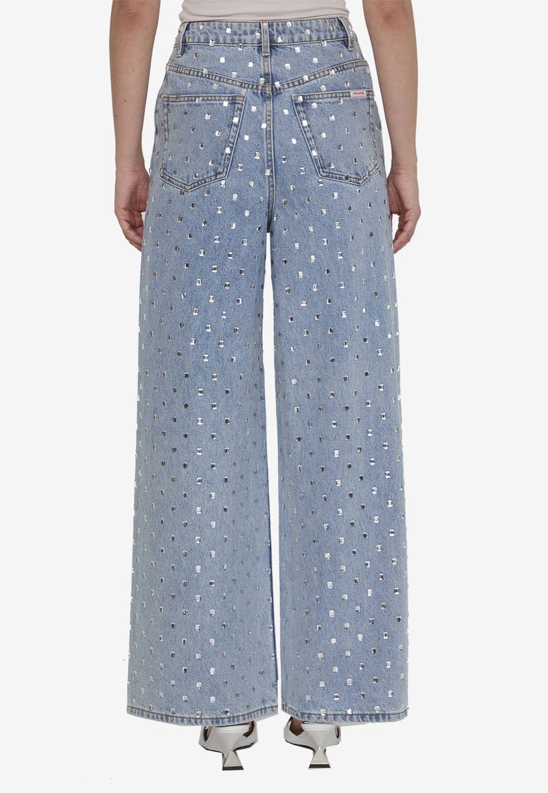 Rhinestone Embellished Wide-Leg Jeans