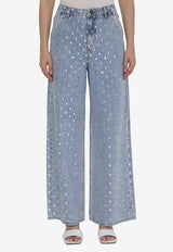 Rhinestone Embellished Wide-Leg Jeans