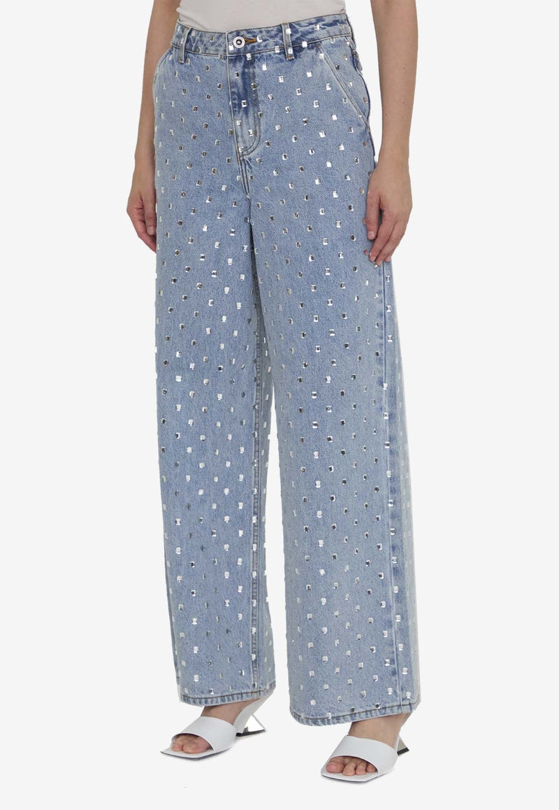 Rhinestone Embellished Wide-Leg Jeans