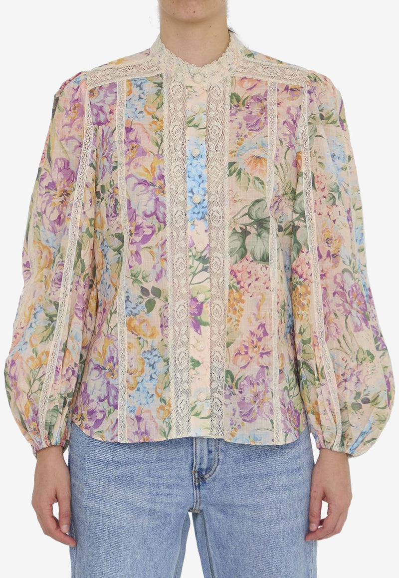 Halliday Lace-Trimmed Floral Shirt