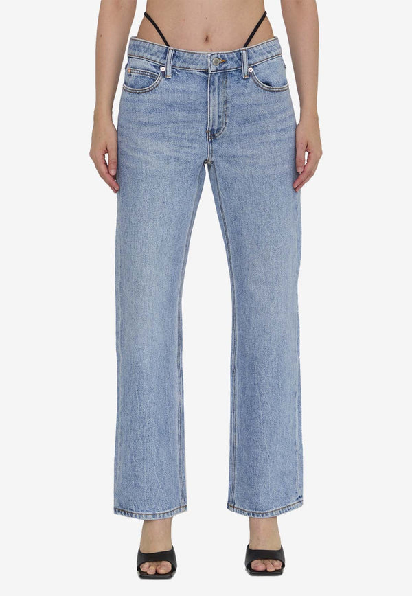 Thong-Detail Straight-Leg Jeans