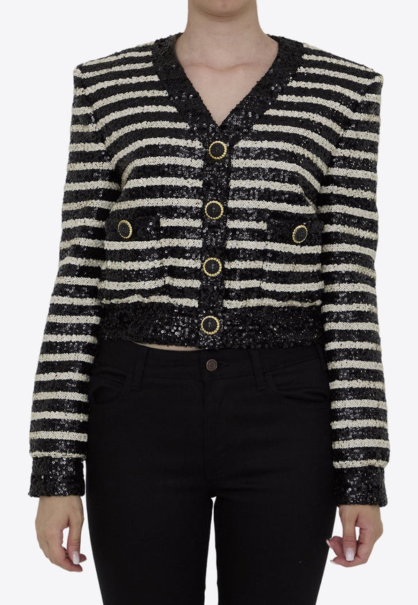 Sequin-Embellished Striped Jacket