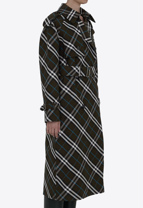 Checked Long Trench Coat