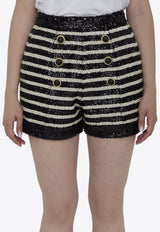 Sequin-Embellished Striped Shorts