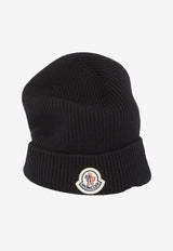 Logo Patch Ribbed Wool Beanie