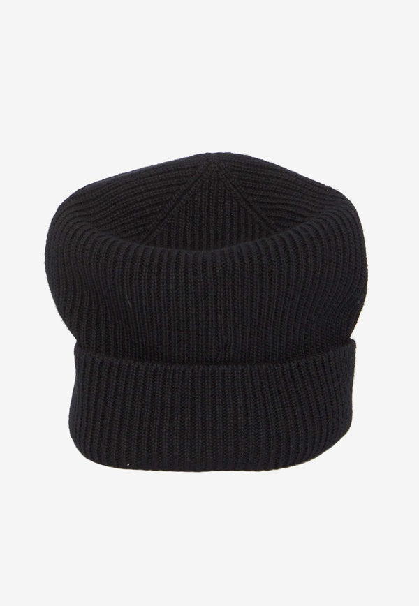 Logo Patch Ribbed Wool Beanie