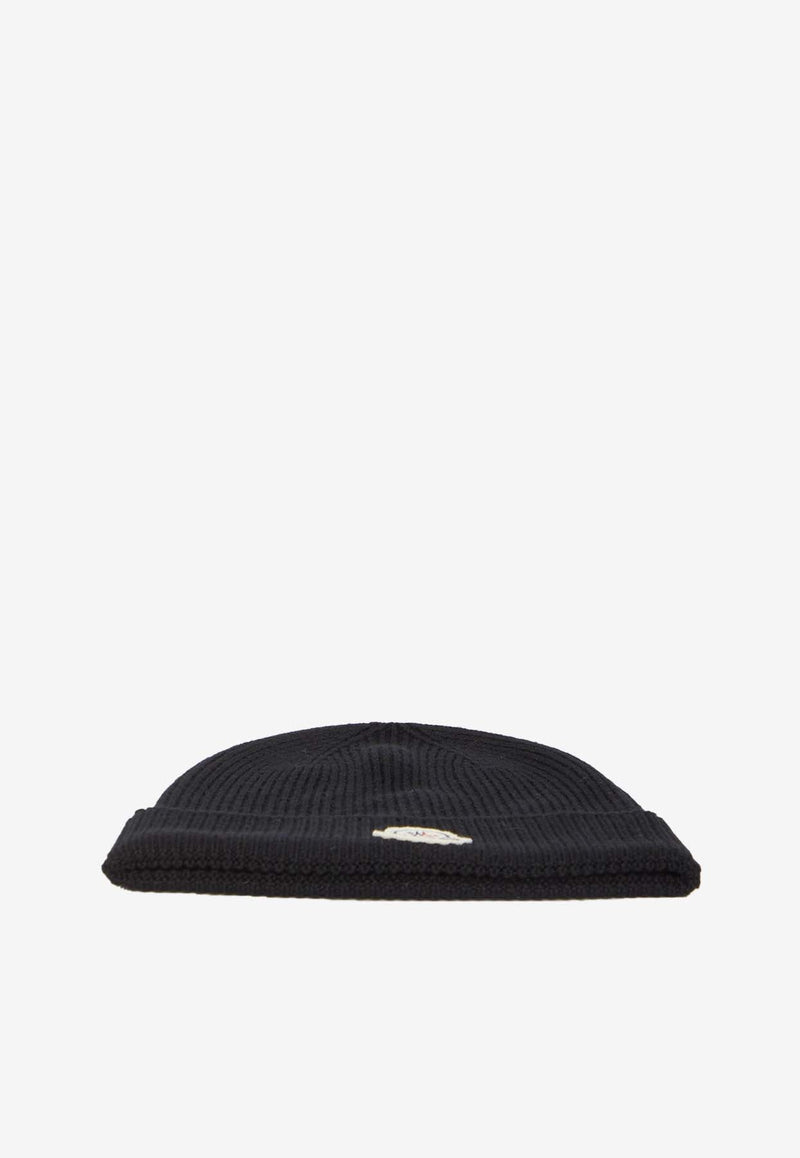 Logo Patch Ribbed Wool Beanie