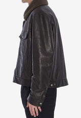 Shearling-Collar Leather Jacket