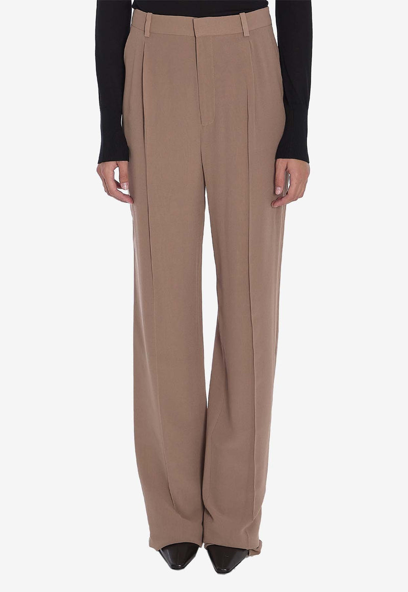 Straight-Leg Pleated Silk Pants