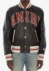 Logo Appliqué Leather Bomber Jacket