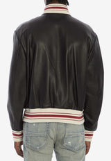 Logo Appliqué Leather Bomber Jacket