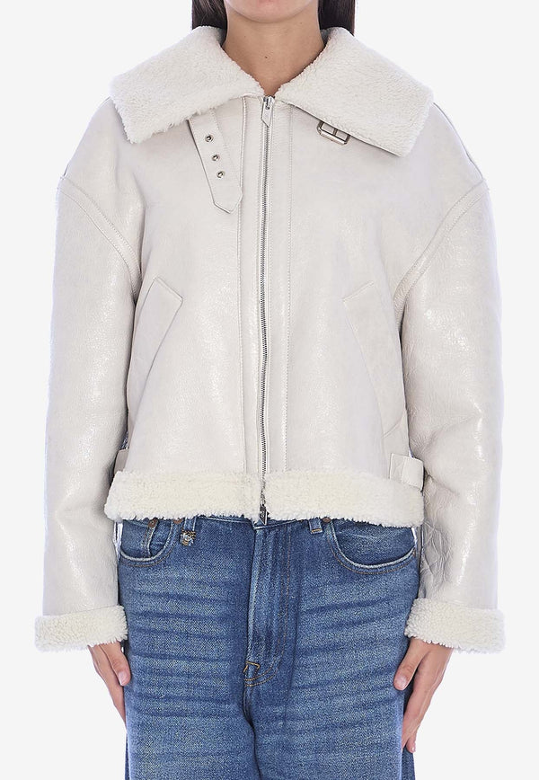 Shearling-Trimmed Leather Zip-Up Jacket