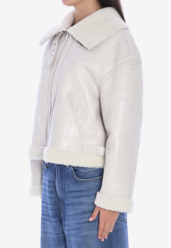 Shearling-Trimmed Leather Zip-Up Jacket