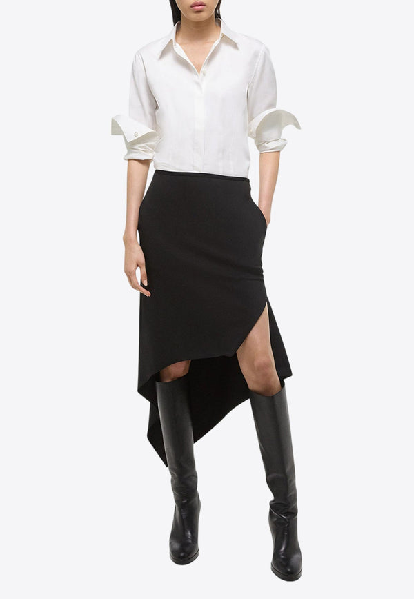 Scarf Hem Midi Skirt in Virgin Wool