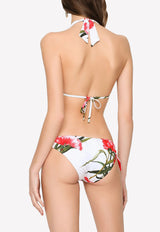 Carnation-Print Padded Triangle Bikini